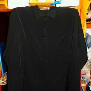 BEAUTIFUL DEEP BLACK SILKY LUXURY DESIGN IN ITALY MEN XL DRESS SHIRT-NEW